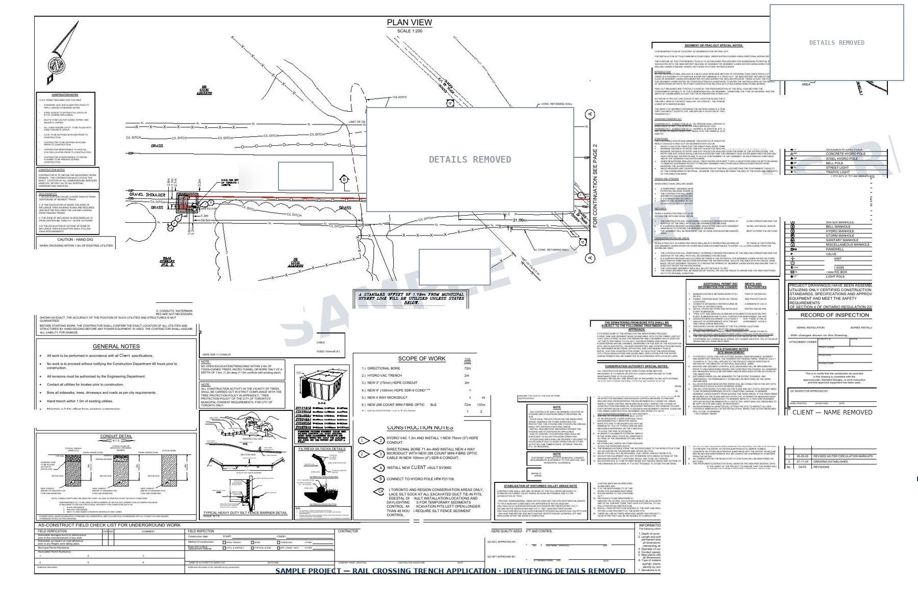Sanitized sample of an Apex-drafted rail crossing trench application sheet